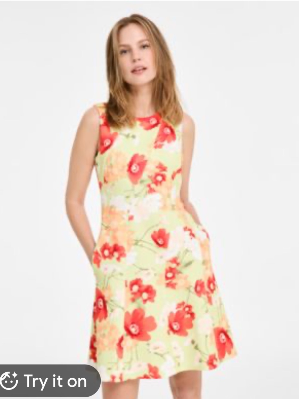 Vince Camuto Printed Scuba Fit & Flare Dress Women's 6 Green Multi Zip Closure